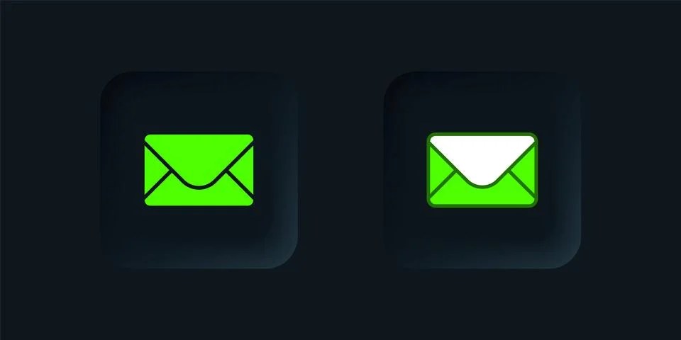 Green Mail and e-mail icon isolated on black background. Envelope symbol e-.. Illustrazione stock