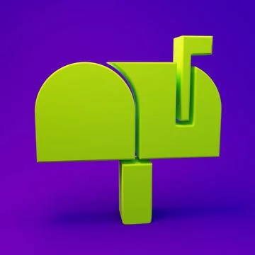 Green Mail box icon isolated on purple-blue background. Mailbox icon. Mail .. Stock Illustration