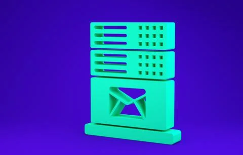 Green Mail server icon isolated on blue background. Minimalism concept. 3d il 스톡 일러스트