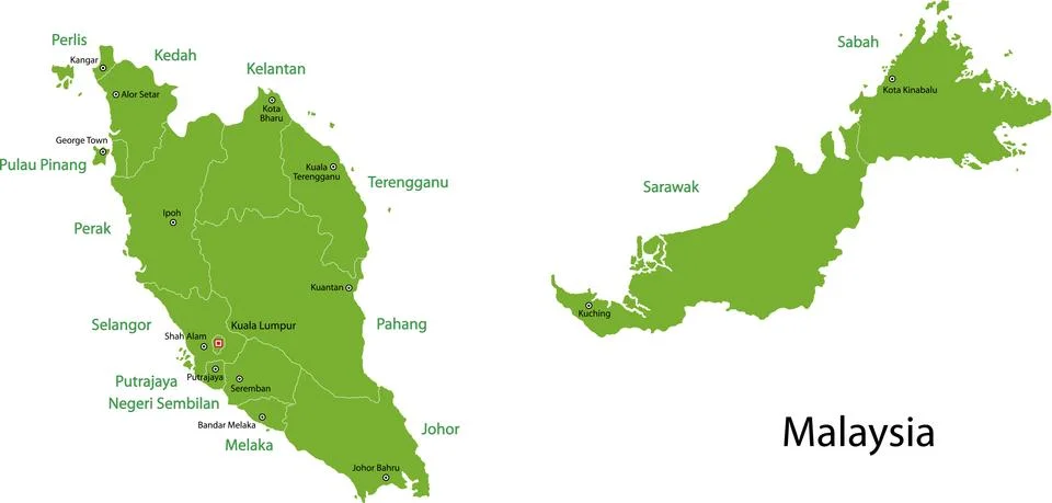 Green Malaysia map Stock Illustration