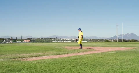 Green male runner at field stealing second sliding evading tag, umpire calling Stock Footage 344330534