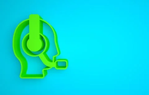 Green Man with a headset icon isolated on blue background. Support operator in Stock Illustration