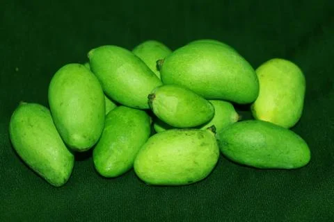 Green mango with black background Stock Photos