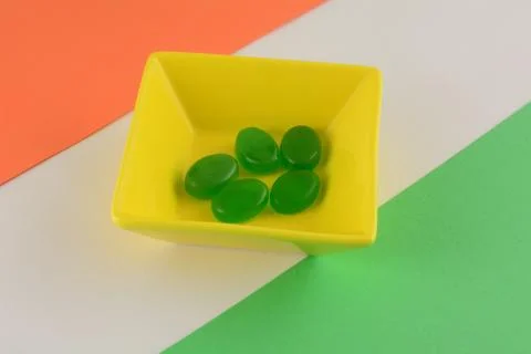 Green mango flavored hard candy Stock Photos