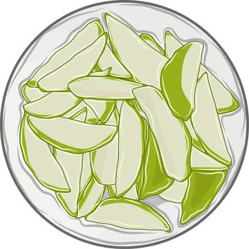 Green mango fruit cut into small pieces Stock Illustration