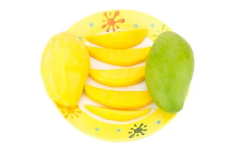 Green mango. Fruit pulp. yellow. isolated on white background Foto stock