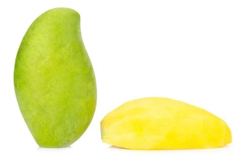 Green mango. Fruit pulp. yellow. isolated on white background Stock Photos