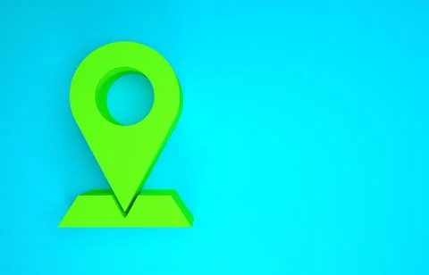 Green Map pin icon isolated on blue background. Navigation, pointer, location 스톡 일러스트
