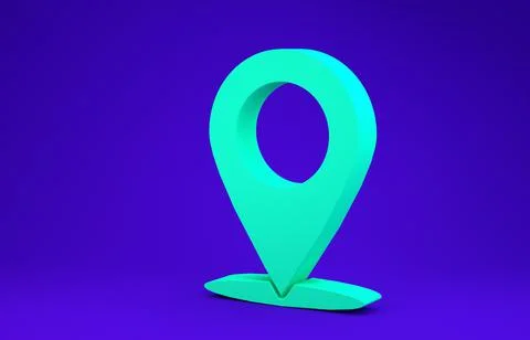 Green Map pin icon isolated on blue background. Navigation, pointer, location Stock Illustration