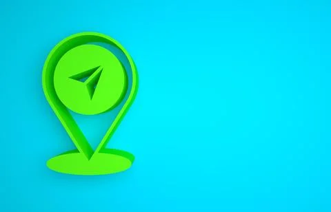 Green Map pin icon isolated on blue background. Navigation, pointer, location Stock Illustration