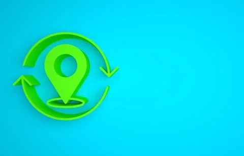 Green Map pin icon isolated on blue background. Navigation, pointer, location Stock Illustration
