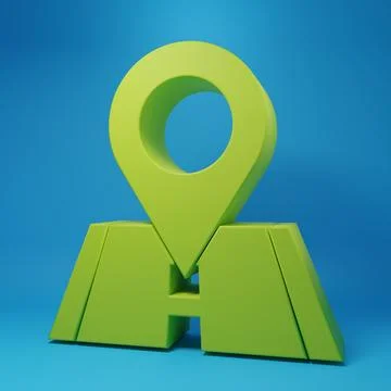 Green Map pin icon isolated on blue background. Navigation, pointer, location Stock Illustration