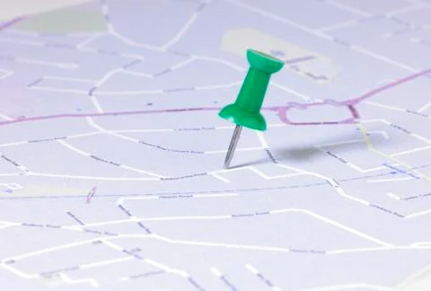 Green map pin in Map Stock Photos