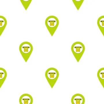 Green map pin pointer with ATM sign pattern flat Stock Illustration