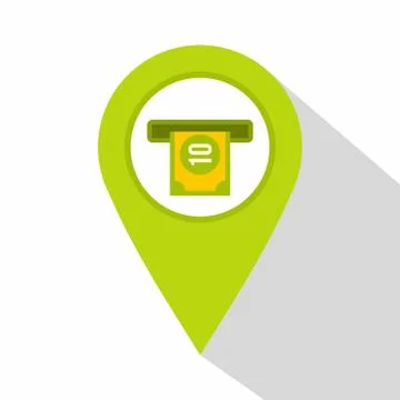 Green map pin pointer with ATM sign icon Stock Illustration