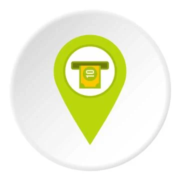 Green map pin pointer with ATM sign icon circle 库存插图