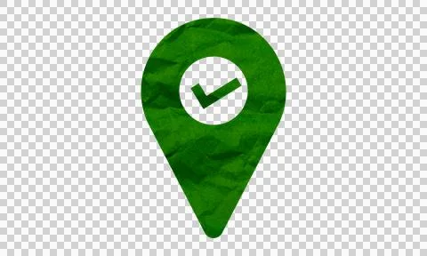 Green map pin with white checkmark icon for location success or destination.. Stock Illustration