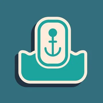 Green Map pointer with anchor icon isolated on green background. Long shado.. Stockillustratie