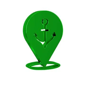 Green Map pointer with anchor icon isolated on transparent background. Stock Illustration