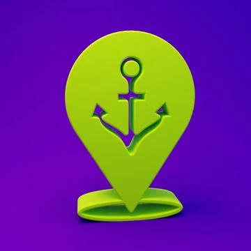 Green Map pointer with anchor icon isolated on purple-blue background. Mini.. 스톡 일러스트
