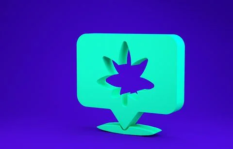 Green Map pointer and marijuana or cannabis leaf icon isolated on blue backgr Stock Illustration