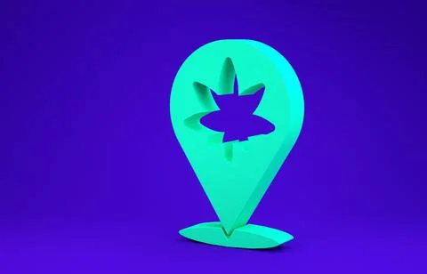 Green Map pointer and marijuana or cannabis leaf icon isolated on blue backgr Stock Illustration