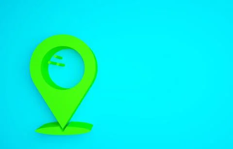 Green Map pointer with bowling ball icon isolated on blue background. Sport 스톡 일러스트