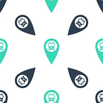 Green Map pointer with bus icon isolated seamless pattern on white background イラスト素材