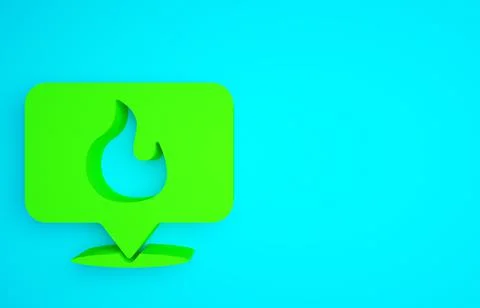 Green Map pointer with fire flame icon isolated on blue background. Fire nearby 스톡 일러스트