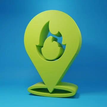 Green Map pointer with fire flame icon isolated on blue background. Fire ne.. Stockillustratie