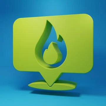 Green Map pointer with fire flame icon isolated on blue background. Fire ne.. Stockillustratie