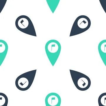 Green Map pointer with golf flag icon isolated seamless pattern on white Stock Illustration