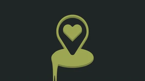 Green Map pointer with heart icon isolated on black background. Valentines day 스톡 동영상 235606597