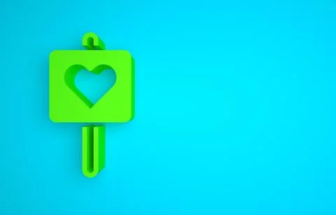 Green Map pointer with heart icon isolated on blue background. Valentines day 스톡 일러스트