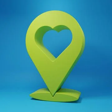 Green Map pointer with heart icon isolated on blue background. Valentines d.. Stock Illustration