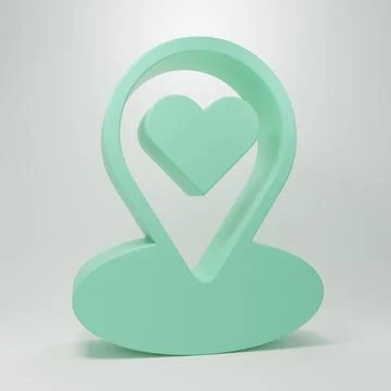 Green Map pointer with heart icon isolated on grey background. Valentines d.. 스톡 일러스트