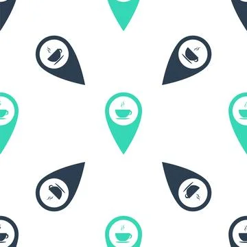 Green Map pointer with hot coffee cup icon isolated seamless pattern on white イラスト素材