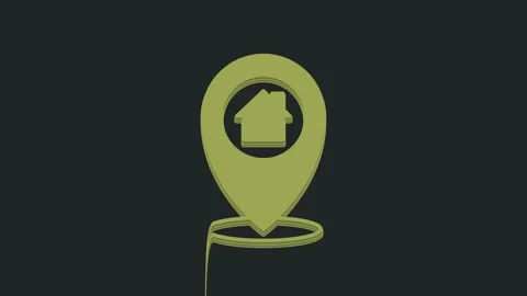 Green Map pointer with house icon isolated on black background. Home location 스톡 동영상 235585298