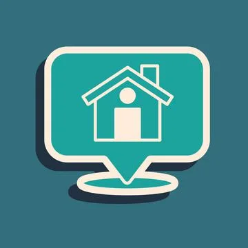Green Map pointer with house icon isolated on green background. Home location Stock Illustration