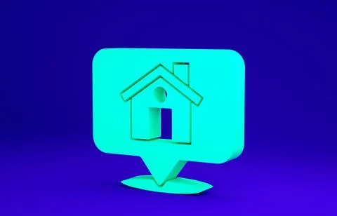 Green Map pointer with house icon isolated on blue background. Home location  Stock Illustration