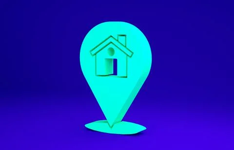 Green Map pointer with house icon isolated on blue background. Home location  Stock Illustration