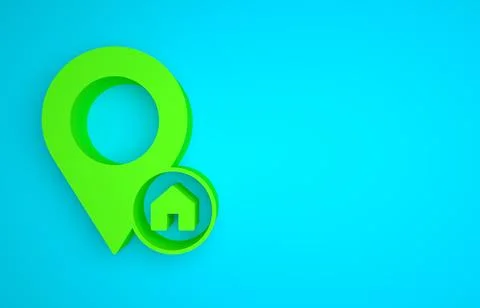 Green Map pointer with house icon isolated on blue background. Home location Stock Illustration