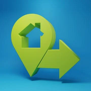 Green Map pointer with house icon isolated on blue background. Home locatio.. Stock Illustration