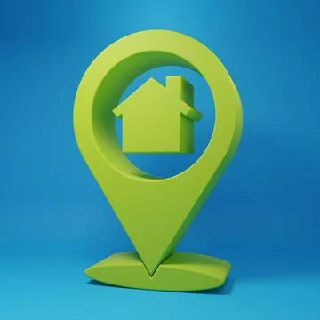 Green Map pointer with house icon isolated on blue background. Home locatio.. Stock Illustration