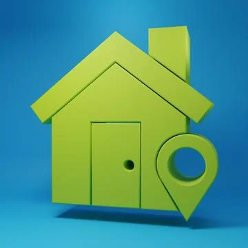 Green Map pointer with house icon isolated on blue background. Home locatio.. Stock Illustration