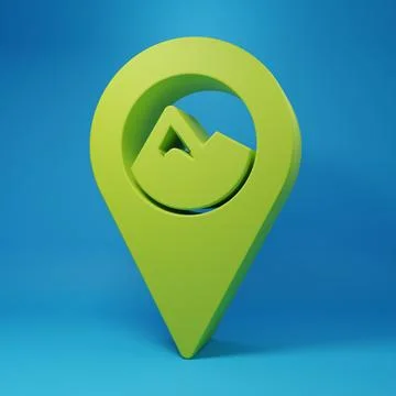 Green Map pointer with mountain icon isolated on blue background. Mountains.. 스톡 일러스트