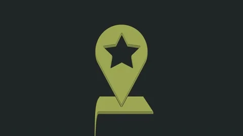 Green Map pointer with star icon isolated on black background. Star favorite pin Video stock 235439969