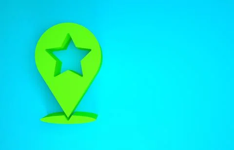 Green Map pointer with star icon isolated on blue background. Star favorite p Stock Illustration