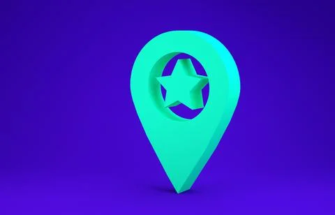 Green Map pointer with star icon isolated on blue background. Star favorite p 스톡 일러스트