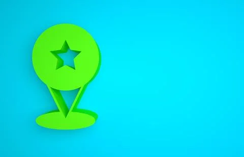 Green Map pointer with star icon isolated on blue background. Star favorite pin Stock Illustration